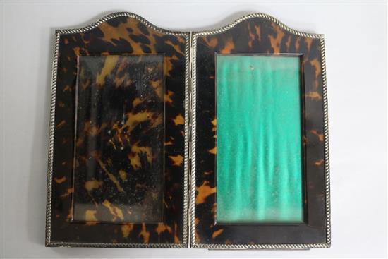 A late Victorian silver and tortoiseshell mounted double photograph frame, J. Batson & Son, London, 1900, 24.7cm.